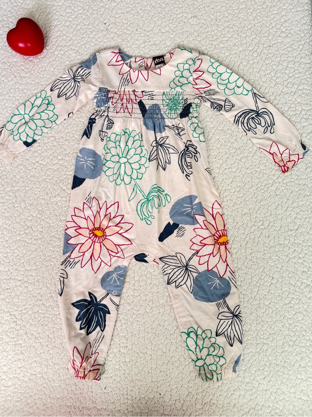 Tea Collection Cream Floral Smocked Long-Sleeve Baby Jumpsuit